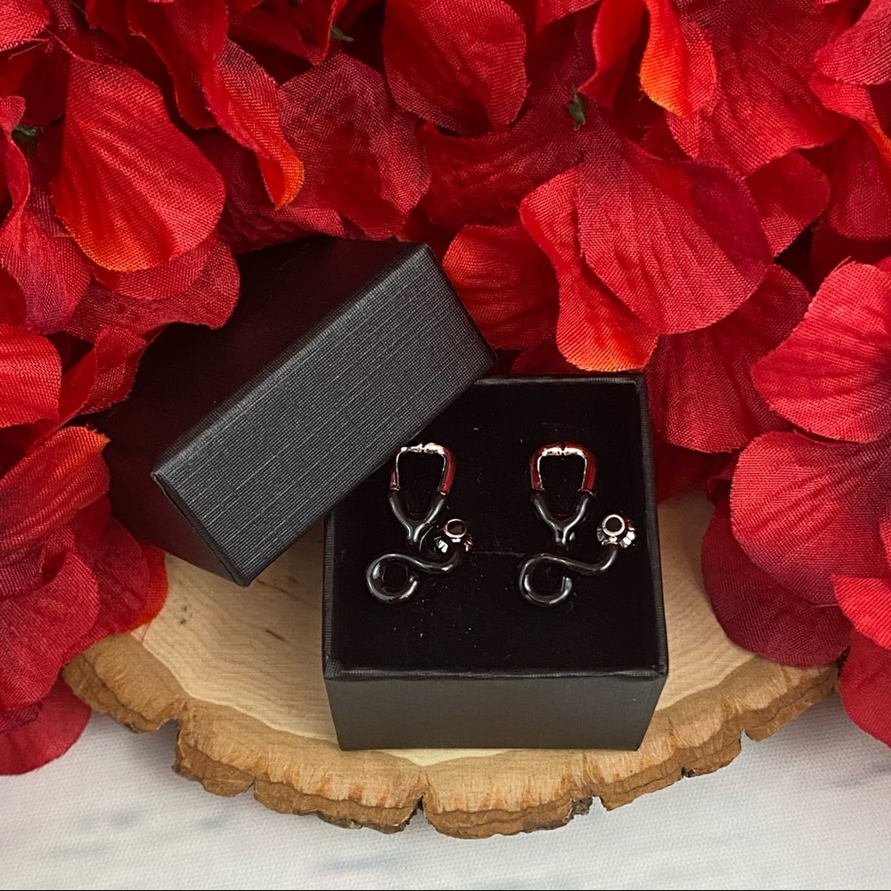 Black and Silver Stethoscope Cufflinks - Picture 12 of 16